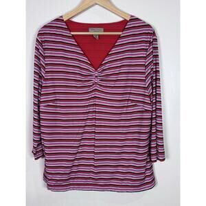i.e. relaxed Woman Plus Size Top Nylon Mesh Stretch V Neck Striped 90s Y2K 1X